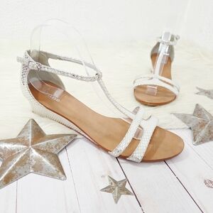 Dune London Metallic Silver Sandals Leather Kutten Wedge Size 10